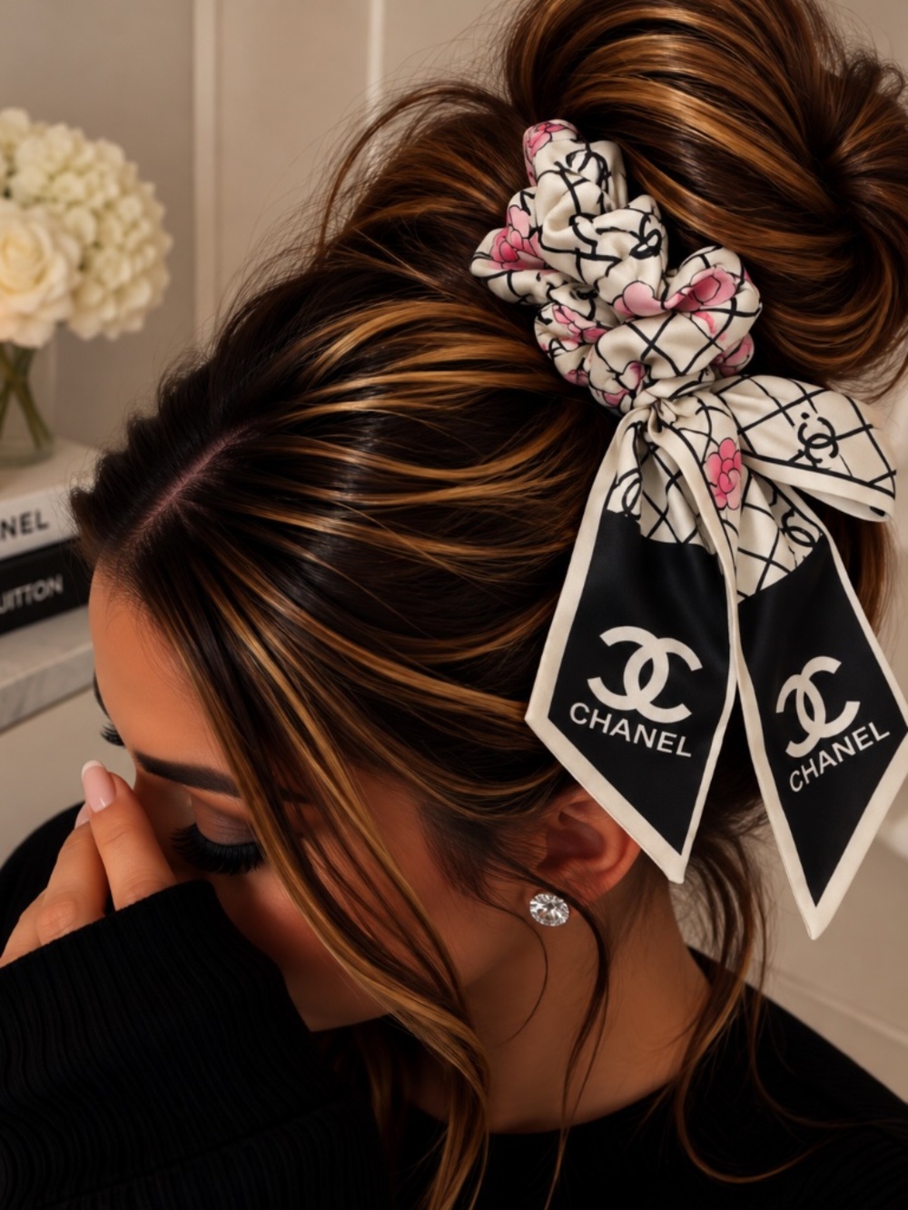 Luxury White CC Style Scrunchie New (1)